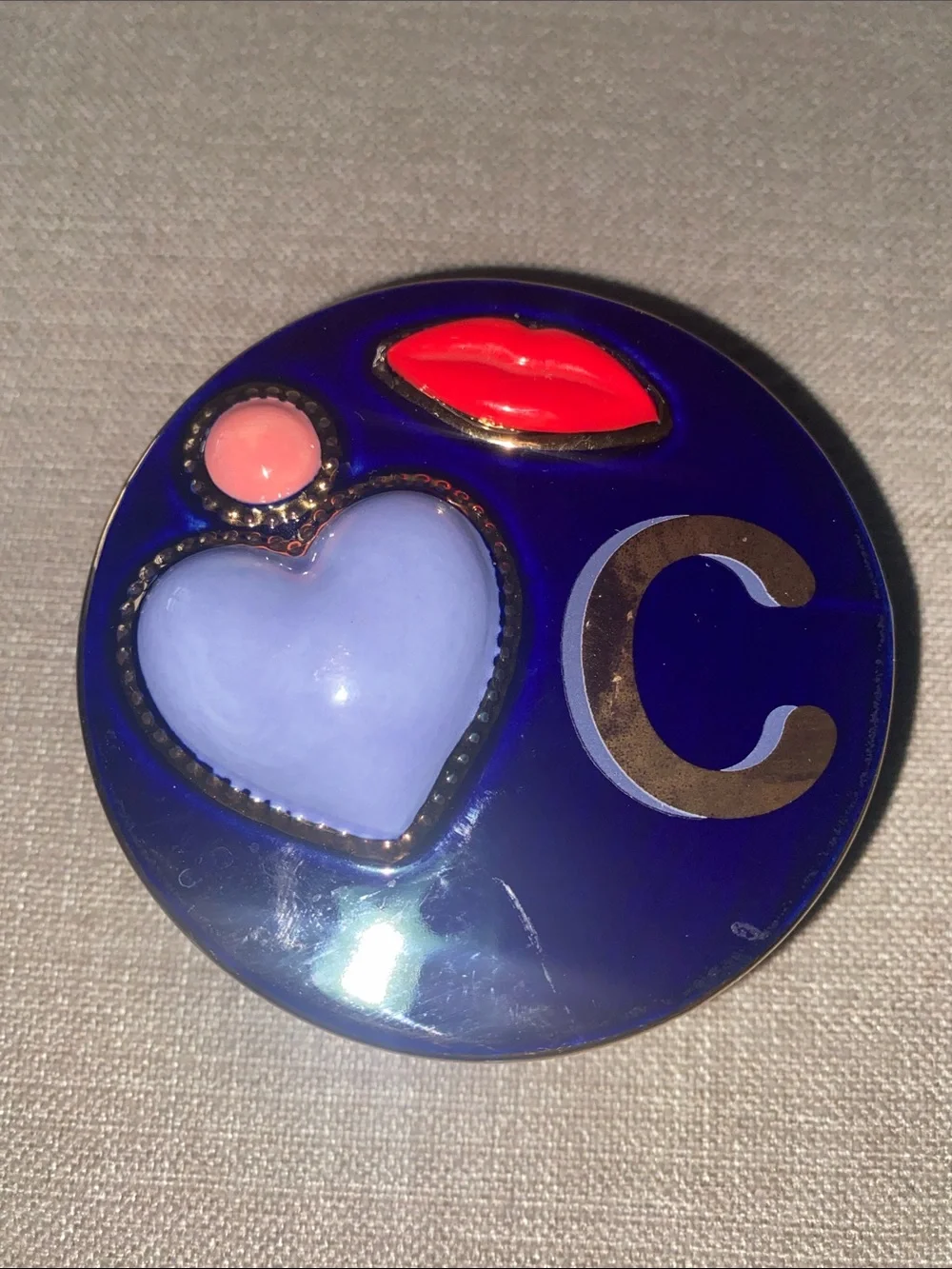 Anthropologie Trinket dish box letter initial C Lips Heart